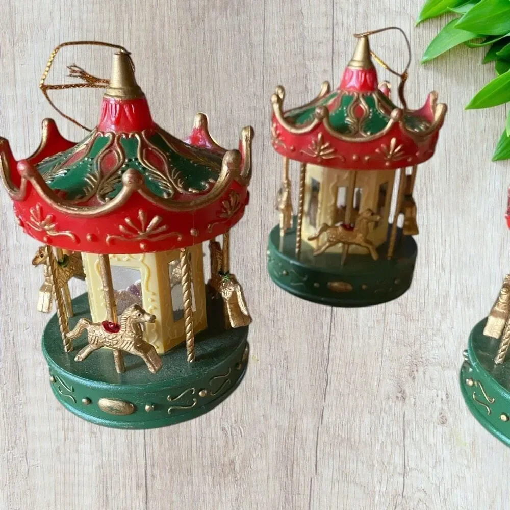 VTG 1990s Plastic Carousel Christmas Ornaments Set of 6 plus